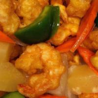 Sweet & Sour Shrimp · Crispy breaded shrimp with bell pepper, onion, carrots and pineapple glazed with sweet and s...