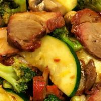 Bbq Pork With Veggies · Bbq pork with an assortment of veggies (Napa cabbage, broccoli, zucchini, carrots, mushroom,...