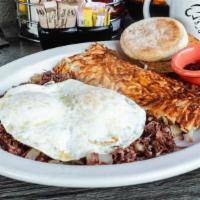 Biscuits Corned Beef Hash · Made from scratch. Corned beef brisket slow cooked until tender, shredded & tossed with pota...