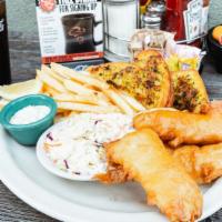 Fresh Battered Fish & Chips · Pacific cold water cod dipped in biscuits café fresh batter & deep fried golden brown. Serve...