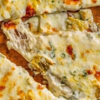 Artichoke Slice · Artichoke Hearts, Spinach, Cream Sauce, Mozzarella and Pecorino Romano Cheese.