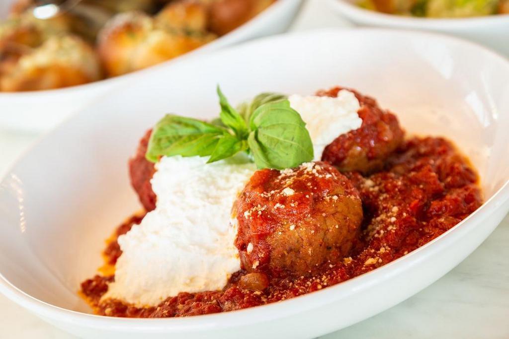 Meatballs & Ricotta · Meatballs Served With Tomato Sauce, Garnished With Grated Cheese & Topped With Ricotta Cheese