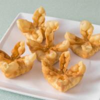 Crab Rangoon · Five crisp golden wonton wrappers filled with cream cheese and imitation crab.