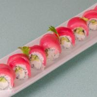 Hawaiian Roll · California roll topped with fresh tuna.