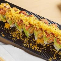 Ex Husband Roll · Spicy. Spicy crab, spicy tuna, Tempura shrimp, cream cheese, and topped with avocado, spicy ...