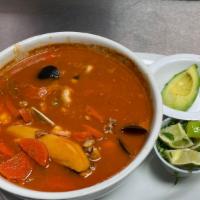 Caldo De 7 Mares · A fish broth soup with tilapia, scallops, octopus, mussels, crab, shrimp, served with a side...