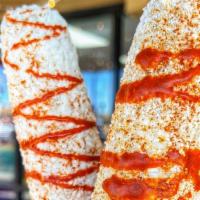 Elote Entero (Corn In Cob) · Corn comes with mayo cheese Valentina limon powder chile (corn is served hot it might change...