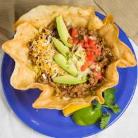 Creek Side Bowl · Crispy fried tortilla bowl filled with shredded lettuce, rice, black beans or refried beans,...