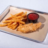Baby Cluckle W/ Fries · One hand-breaded chicken tender. This is our beloved naked cluckle, so it DOES have a tiny b...