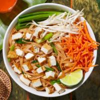 Fresh Tofu Pad Thai · Stir-fried rice noodles with fresh tofu, scallions, bean sprouts, scrambled egg, and crushed...