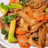 Pad See Ew · Wide rice noodle stir-fried with garlic, egg, chinese broccoli and carrot flavored with thic...