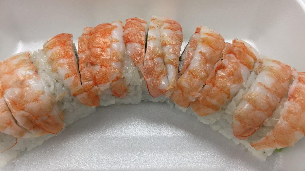 Shrimp Dragon Roll · In  crabmeat, cucumber,avocado.
top  shrimp