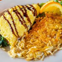 Sicilian Omelette · Bell peppers, red onions, spinach, yellow squash, and zucchini roasted with a balsamic glaze...
