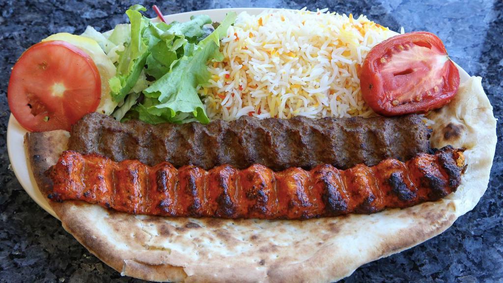 2 Kubideh Special/Mix And Match · Choice of 2 Kubideh meats, beef , chicken, lamb. Served with saffron rice, bread and salad.