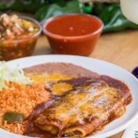 Combo #6 Dd · two cheese enchiladas, rice and beans