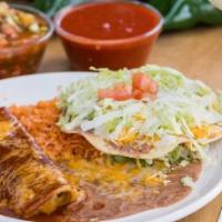 Combo #5 · cheese enchilada, tostada, rice and beans