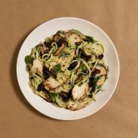 Chicken Mushroom Zoodles · Zucchini noodles in a rich cream sauce with grilled chicken, mushrooms, and fresh Parmesan c...