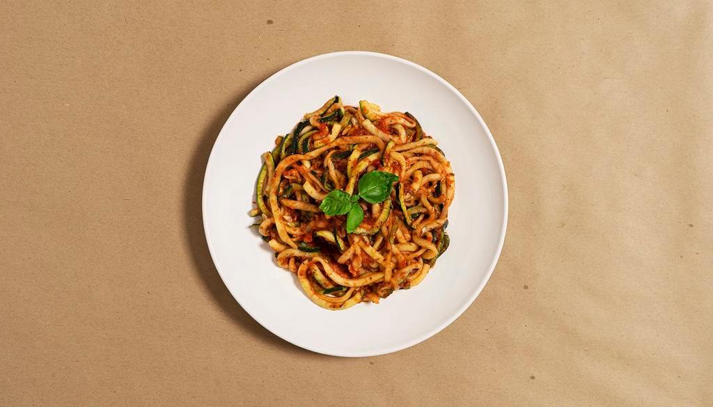 Marinara Zoodles · Zucchini noodles in our house marinara sauce.