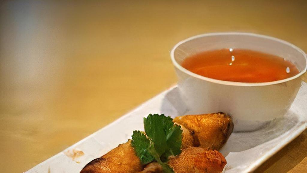 Chả Giò Tôm Cua / Deep Fried Egg Rolls · Three rolls. Ground pork, crab meat, shrimp and taro.