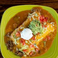 Burrito Supreme · Most popular. Two burritos with bean and your choice of meat smothered with green chili and ...
