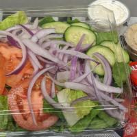 House Salad · Romaine Lettuce, Tomatoes, Cucumbers, & Red Onions.  Served with Croutons and Your Choice of...