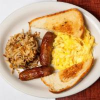 Big Platter · Two eggs, two sausage link or two bacon strips, hash browns and choice of toast or English m...