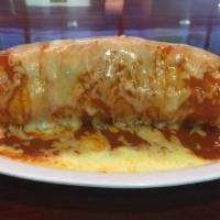 Salsa Roja Wet Burrito · Choice of meat, rice, beans, onions and cilantro. Smothered in enchilada sauce and cheese
