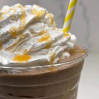 Frozen Caramel Mocha · Frozen Mocha, caramel syrup, whip cream