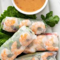 Noodle Spring Roll (2Pc) · 2 pieces. Hand made with cucumber, lettuce, rice noodle, carrots, and cilantro wrapped with ...