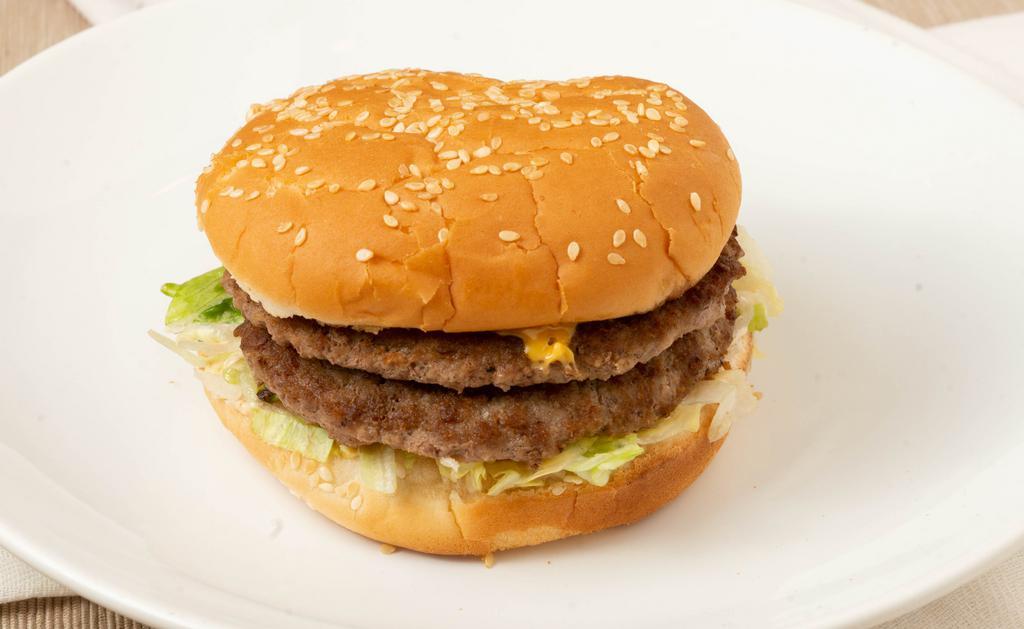 Double Burger · Fry sauce, onion, pickles, lettuce, tomato.