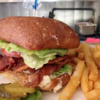 Blt & A · bacon, tomato, lettuce, avocado & mayo piled high on a Grand Central Bakery ciabatta bun