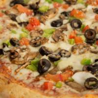 Veggie Pizza · Mushroom, black olive, green pepper, fresh tomato, and onion.