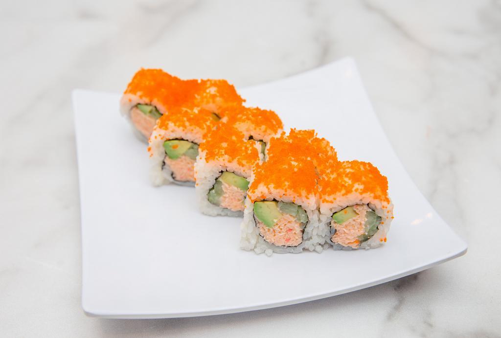 Crab Salad · Crab shred mixed with mayo and mirin, avocado, cucumber, green onion and topped with masago.
