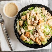 Chicken Caesar Salad · Romaine lettuce, croutons, chicken, Parmesan cheese, Caesar dressing.