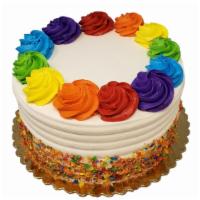 Rainbow Cake  · Double layer cake is shown in image. Cake is decorated as shown with our Rainbow layer cake ...