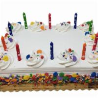 Birthday Blow Out Sheet Cake · Cake is decorated as shown with your choice of cake flavor, filling, and icing. Cake is garn...