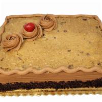 German Chocolate Sheet Cake · Cake is decorated as shown and made with chocolate cake and iced with chocolate buttercream....
