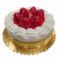 Strawberry Boston  · Cake is decorated as shown with white cake split and filled with Bavarian Cream. Topped with...