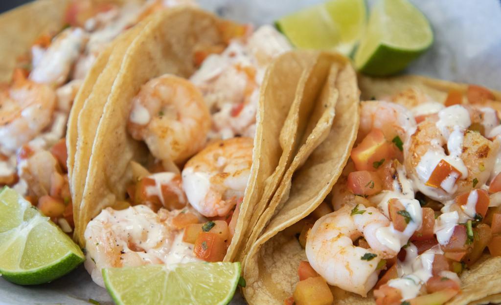 * Baja Shrimp Taco · Shrimp, salsa fresca and house sauce.
