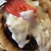 Beefteki Plate · A spiced ground beef patty grilled and made like a yeero with onions, tomatoes, and choice o...