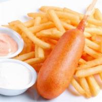 Kids Corn Dog · Includes rice or fries. All kid's menu items include a kid's drink.