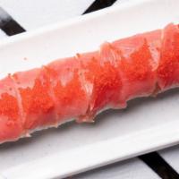 Playboy Roll · Raw fish. Tempura shrimp, cucumber, avocado top with tuna and tobiko