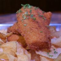 Fish & Chips · Crispy panko breaded Alaskan cod, cowboy tartar, creamy coleslaw, lemon slices, choice of ch...
