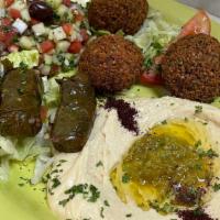 Vegetarian Platter 1 · Combo: hummus falafel dolma & Arabic salad - served with pita