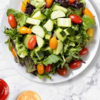 House Signature Salad · Fresh lettuce, baby Greens, tomatoes, onions, cucumber, mushrooms, avocado, crispy tortilla ...