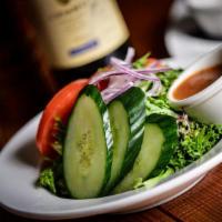 Casa Insalate Small (With Chicken) · Mixed greens, cucumber, tomato, and onion, choice of tomato-balsamic vinaigrette or wasabi r...