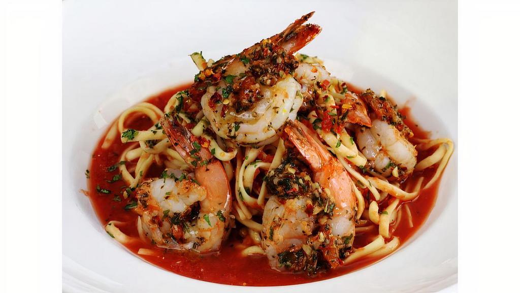 Shrimp Fra-Diavolo Small Large (Serves 11-15) · The “devil’s shrimp”, served with spicy marinara sauce and linguini.