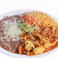 Pollo Chipotle · Spicy! Chicken breast strips, onions, tomato, red and green bell peppers in a spicy and very...