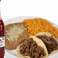 Kids' Tacos Combo · Includes favoritos® Soft Drink & the option of Fries or Rice & Beans.