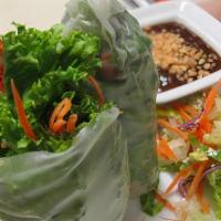 Fresh Garden Rolls · Rice noodles, green leaf, cucumber, carrot, and tofu wrapped in clear rice paper. Served wit...